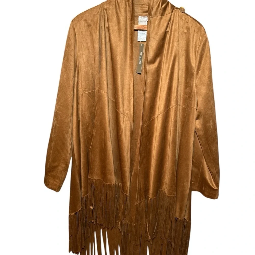 NEW! Chico's Faux Suede Fringe Boho Jacket Size 3 Women's 16/XL
